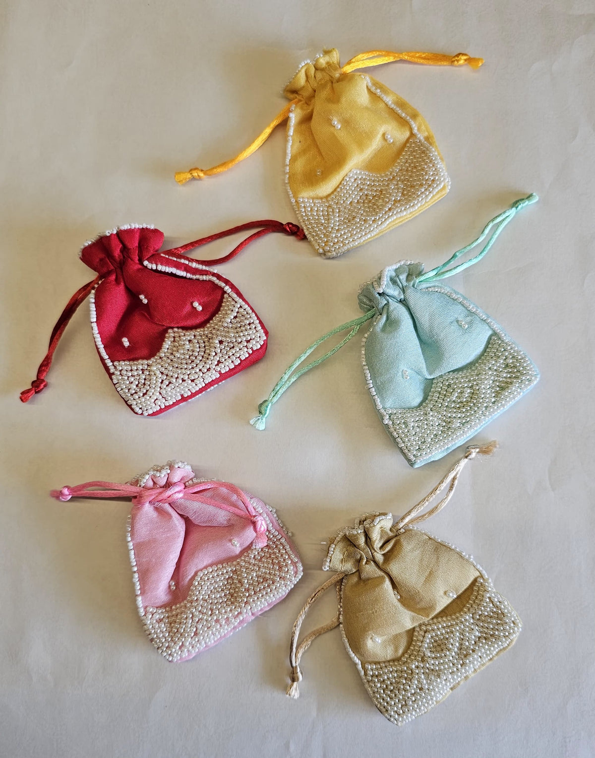 Pearl Trim Drawstring Potli — 9 × 7.5 cm — 1 Pc