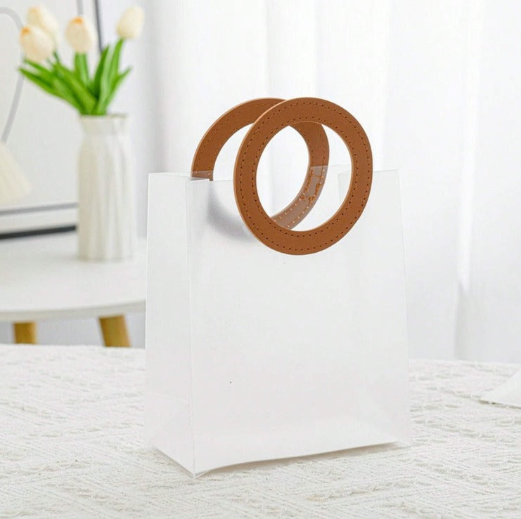 Brown Round-Handle Translucent Gift Bag — Large, 28 × 12 × 24 cm — 1 Pc