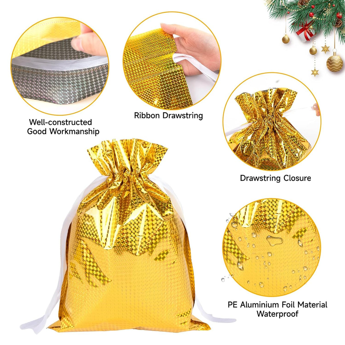 Gold Metallic Drawstring Gift Pouch — 24 × 32 cm — 1 Pc