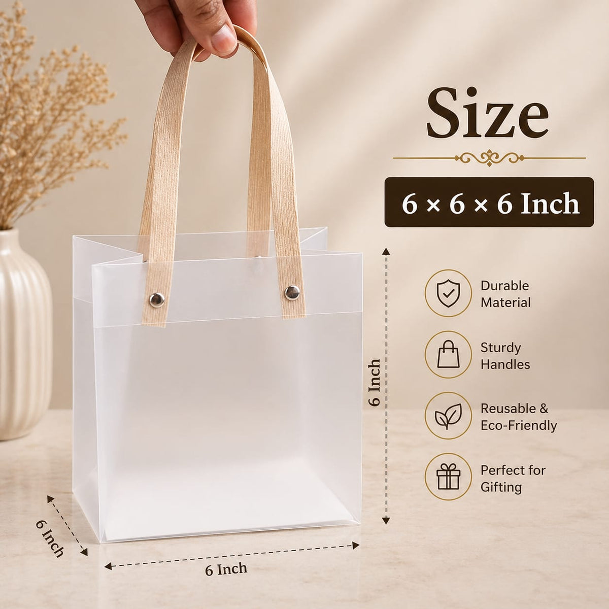 Clear Cube Handle Gift Bag — Large, 23 × 23 × 23 cm — 1 Pc