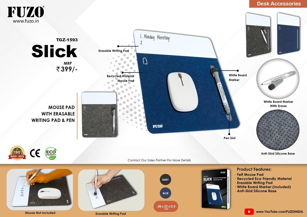 Slick - Mouse Pad with Erasable Writing Pad & Pen