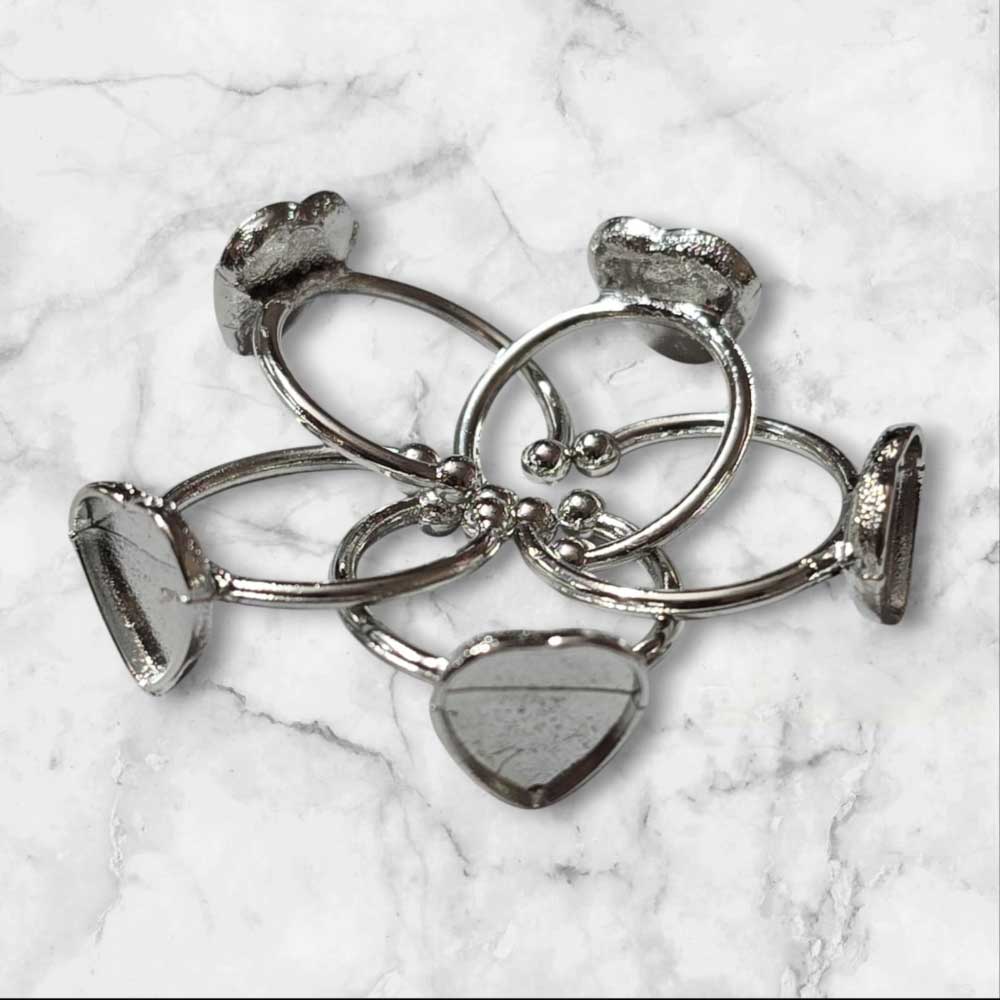 Ring Base Heart Pointed Silver 5pc for Resin Art (TR147) 2