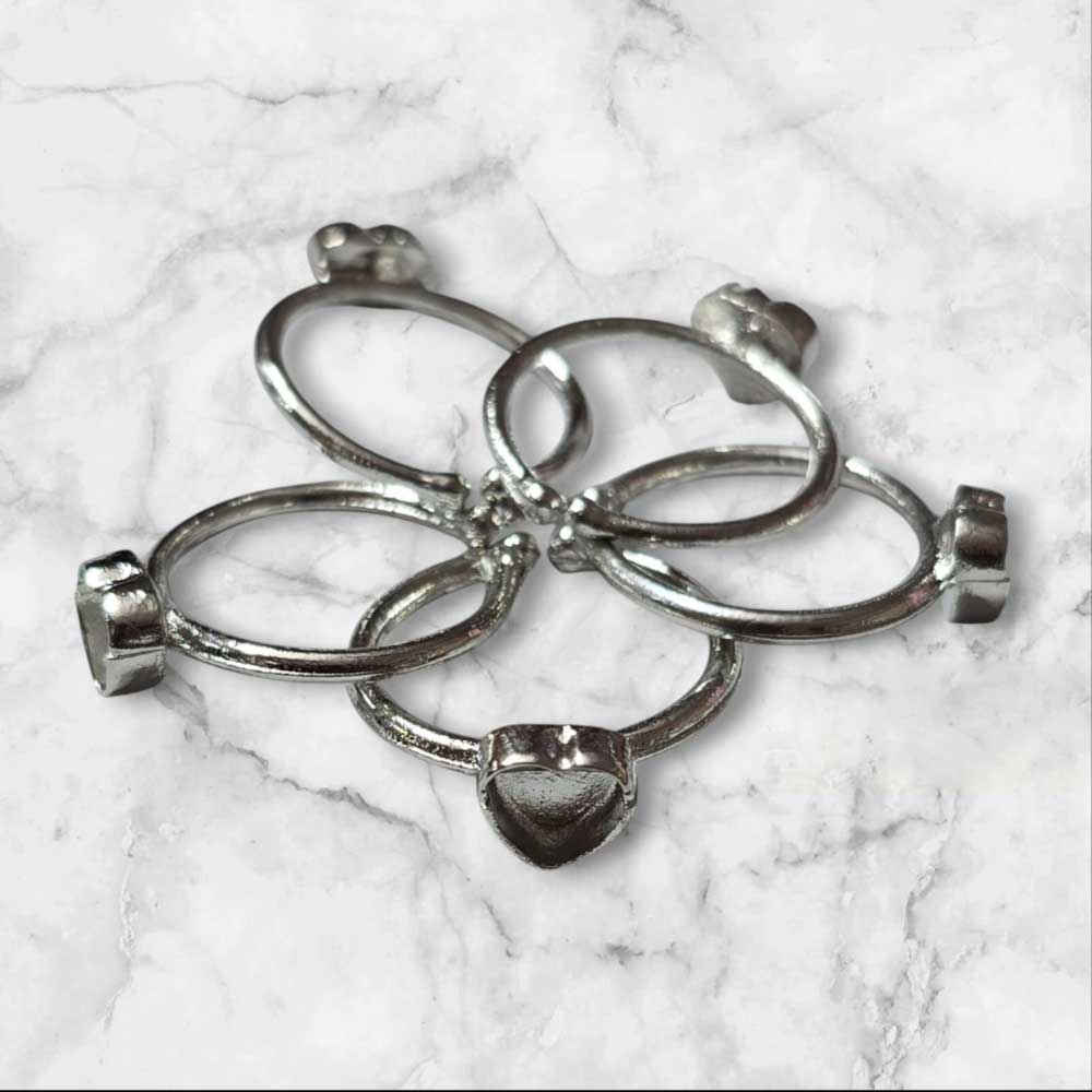 Ring Base Deep Heart Pointed Silver 5pc for Resin Art (TR149) 2