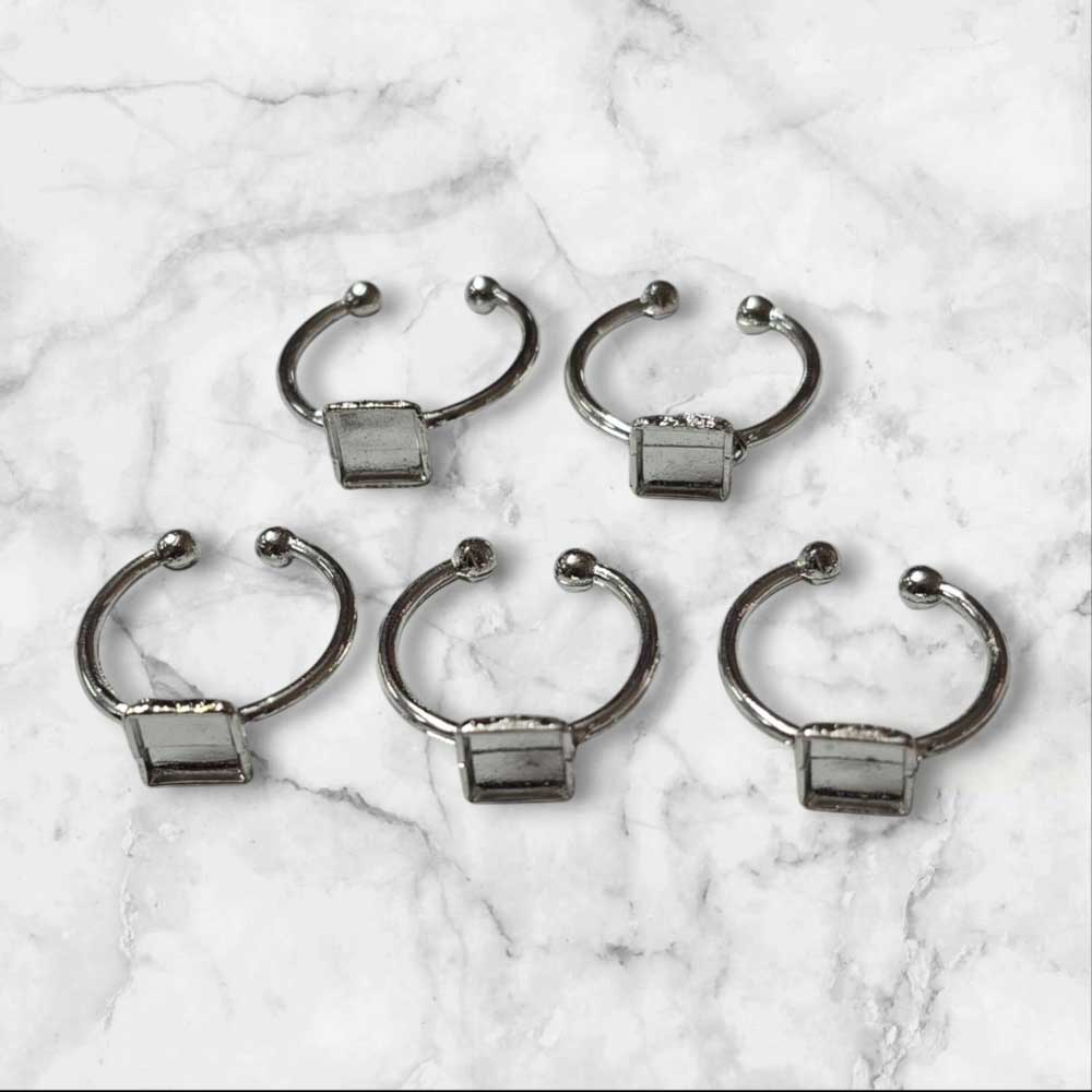 Ring Base Square Pointed Silver 5pc for Resin Art (TR151)