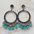 Round Jhumka Earring Bezels Golden - SkyBlue Moti For Resin Art (TR218)