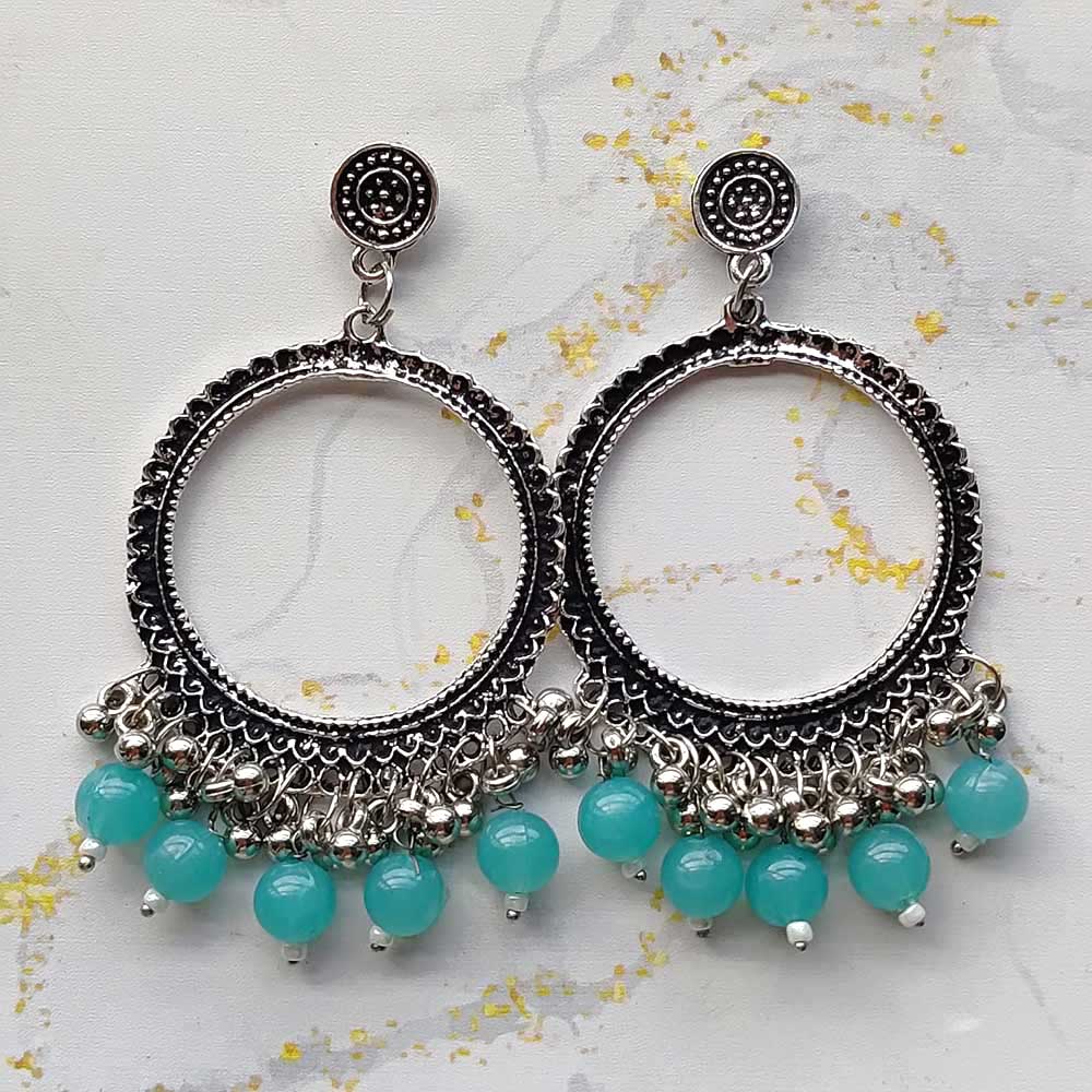 Round Jhumka Earring Bezels Golden - SkyBlue Moti For Resin Art (TR218)