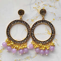 Round Jhumka Earring Bezels Golden - Purple Moti For Resin Art (TR223)