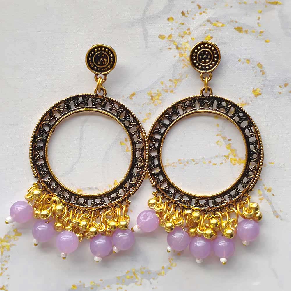 Round Jhumka Earring Bezels Golden - Purple Moti For Resin Art (TR223)