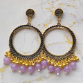 Round Jhumka Earring Bezels Golden - Purple Moti For Resin Art (TR238)