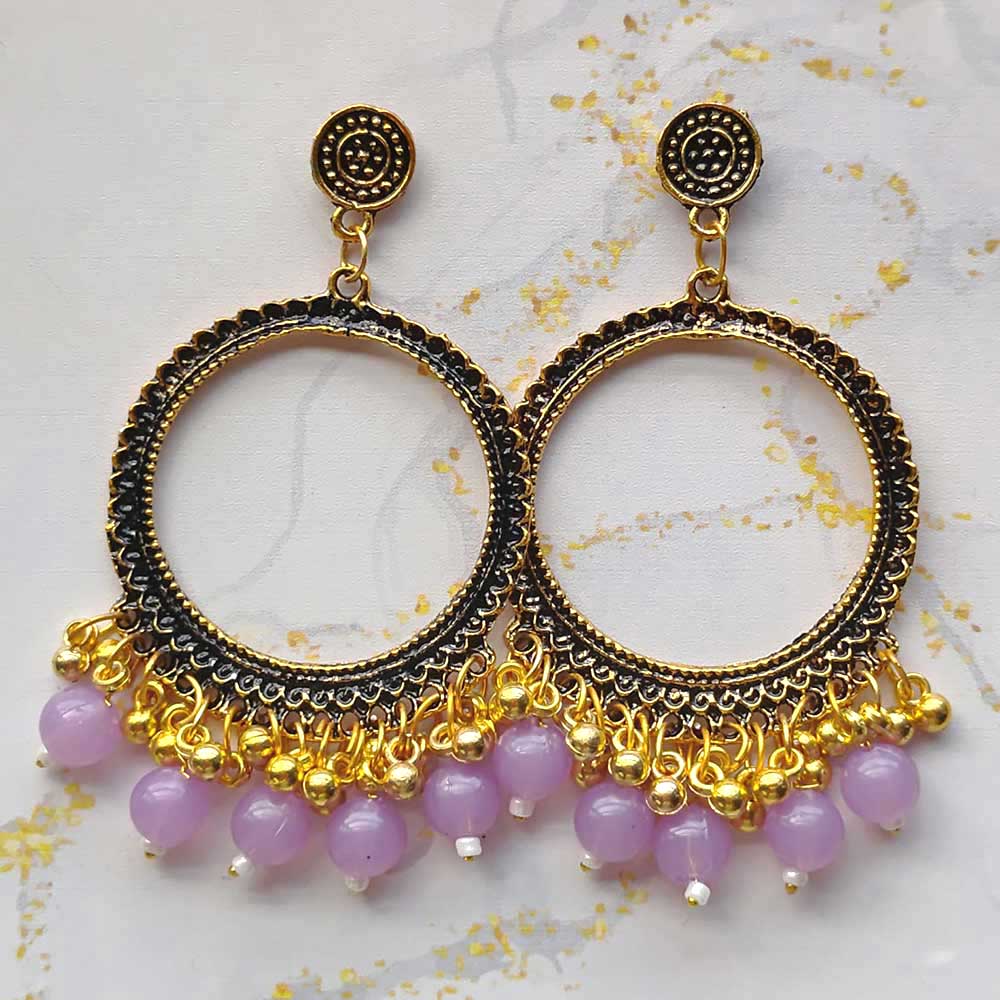 Round Jhumka Earring Bezels Golden - Purple Moti For Resin Art (TR238)