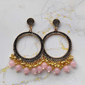 Round Jhumka Earring Bezels Golden - Pink Moti For Resin Art (TR243)