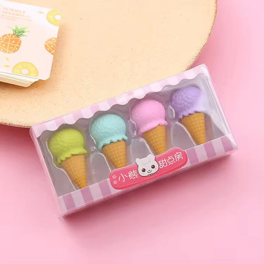 3D Ice Cream Cone Eraser (Pack Of 4)