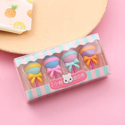 3D Lollipop Eraser (Pack Of 4)