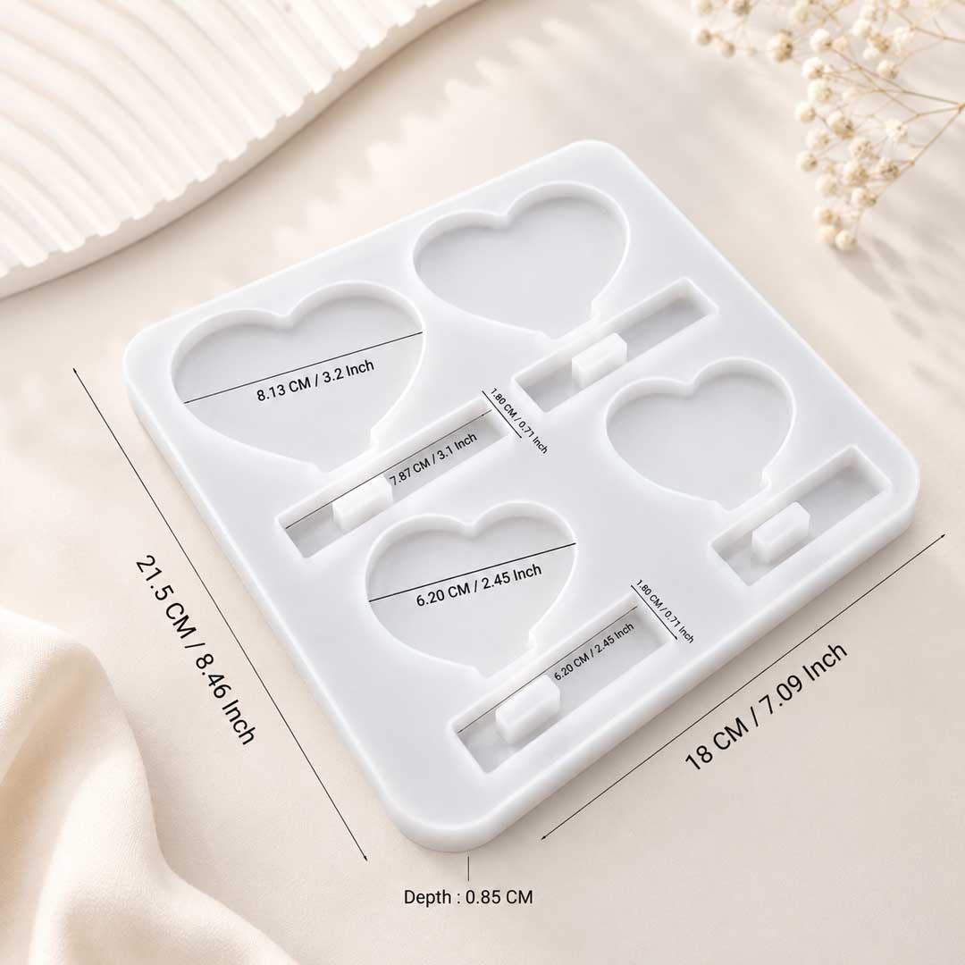 Heart 4 cavity Photo Frame & Stand SIlicon Mould (SM335)
