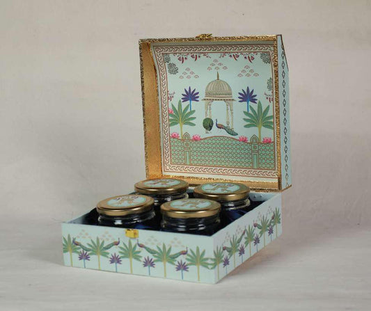 Mor Pinch – Elegant Peacock Motif Gift Box with 4 Salsa Jars