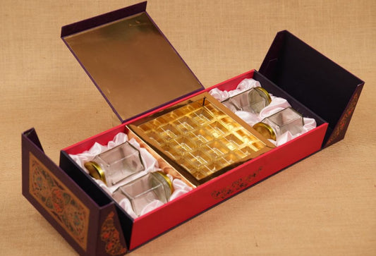Raj Mahal Royal Diwali Hamper Box – 4 Hexa Jars with Cavity