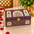 Kenzio deep wine maroon and ivory floral Scodix printed 2 jar dry fruit gift box closed view