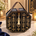 Midnight black and antique gold octagonal Kappa board dry fruit gift box with 4 jars - closed view