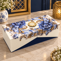 Kenzio royal cobalt blue ivory floral Kappa Board dry fruit and chocolate gift box closed view