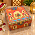 Kenzio terracotta orange fuchsia Garba folk art Scodix printed 4 jar dry fruit gift box closed view