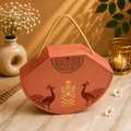 Kenzio terracotta peach and gold Scodix printed MDF dry fruit gift box with three jars - closed view