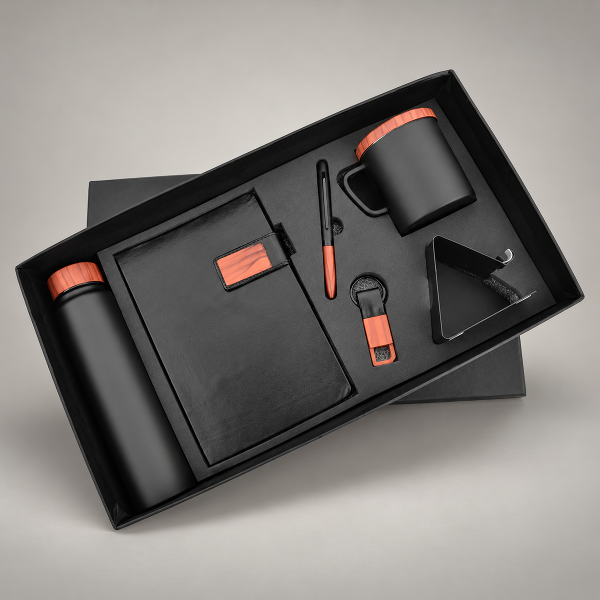 Corporate gift set 169: Bottle, Coffee Mug, Mobile Stand, Pen, Keychain, & Diary