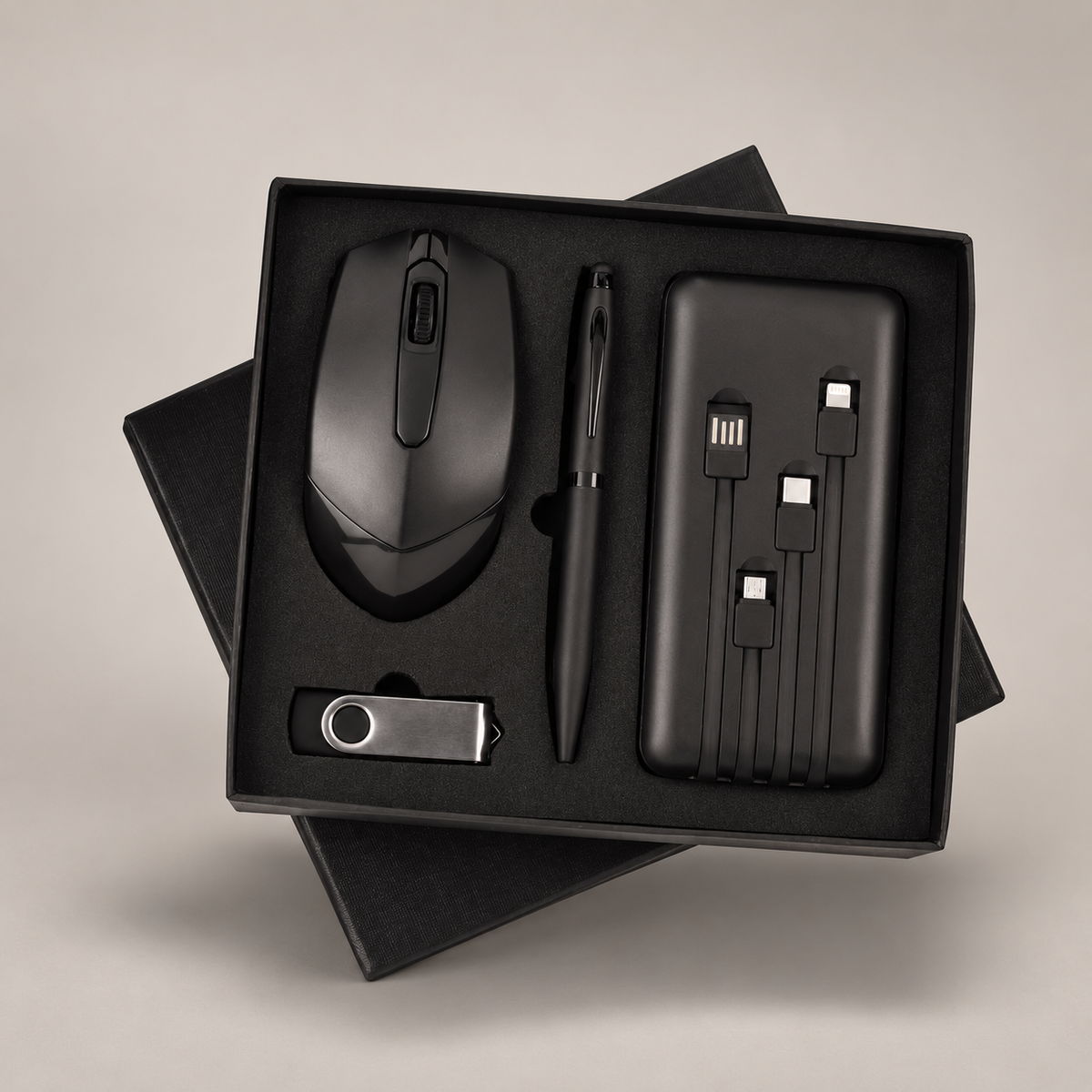 Corporate gift set 187: 10,000 mAh Powerbank, 16 GB Pendrive, Wireless Mouse, Stylus Pen