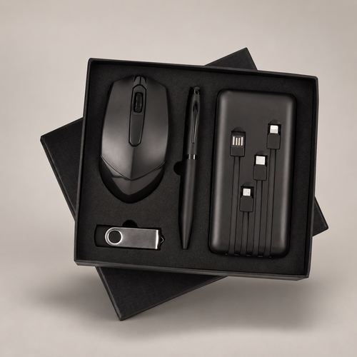 Corporate gift set 187: 10,000 mAh Powerbank, 16 GB Pendrive, Wireless Mouse, Stylus Pen