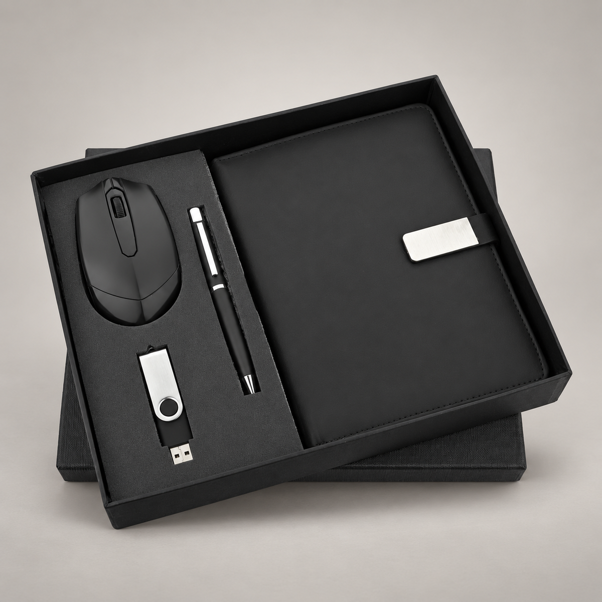 Corporate gift set 262: Wireless Mouse, 16 GB Pendrive, Notebook, Metal Pen