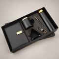 Corporate gift set 283: A5 Magnetic Notebook, Metal Ball Pen, 500 ml Steel Bottle, Steel Coffee Mug with Lid, Metal Mobile Stand & Metal Hook Keychain