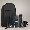 Corporate gift set 302: Unisex Laptop Backpack, A5 Magnetic Notebook, Metal Stylus Pen, 500 ml Vacuum Flask, 350 ml Steel Mug, Opener Keychain, Double-Sided Mobile Stand, Visiting Cardholder, 16 GB USB Drive & 3-Fold Umbrella