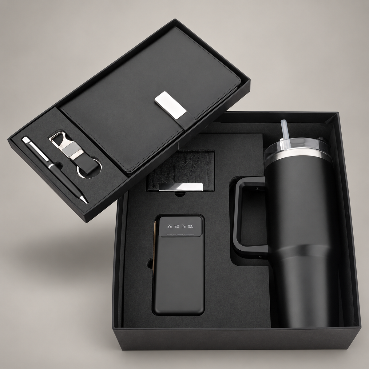 Corporate gift set 326: Stanley Mug, Diary, Pen, Keychain, Cardholder, 10,000 mAh Powerbank