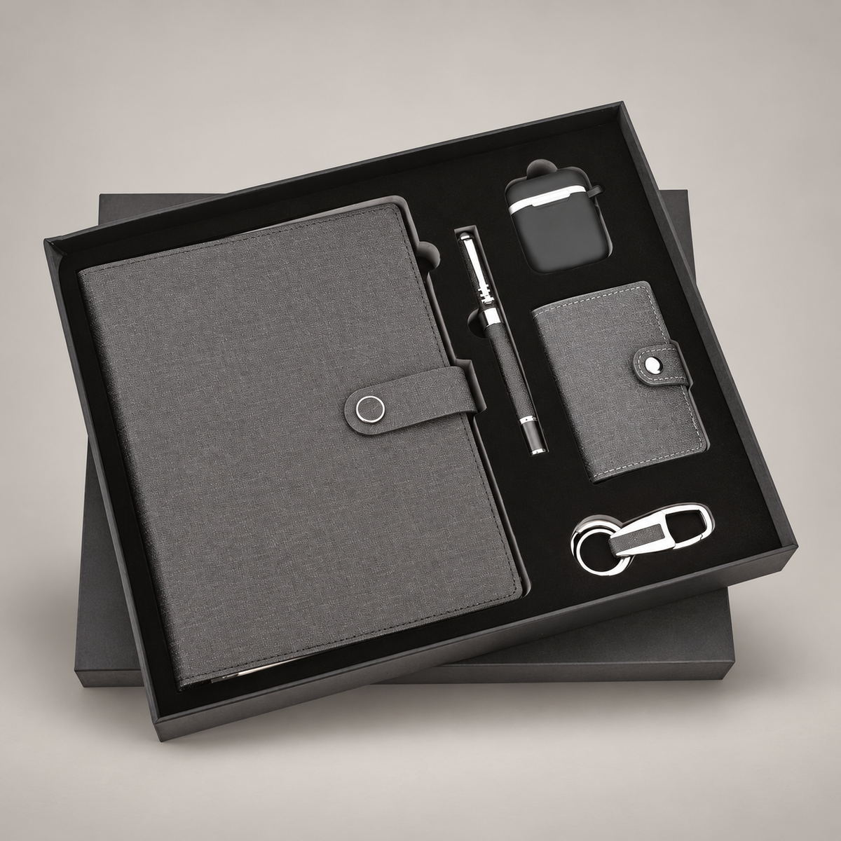 Corporate gift set 347: Diary, Pen, Keychain, Cardholder & Earpods