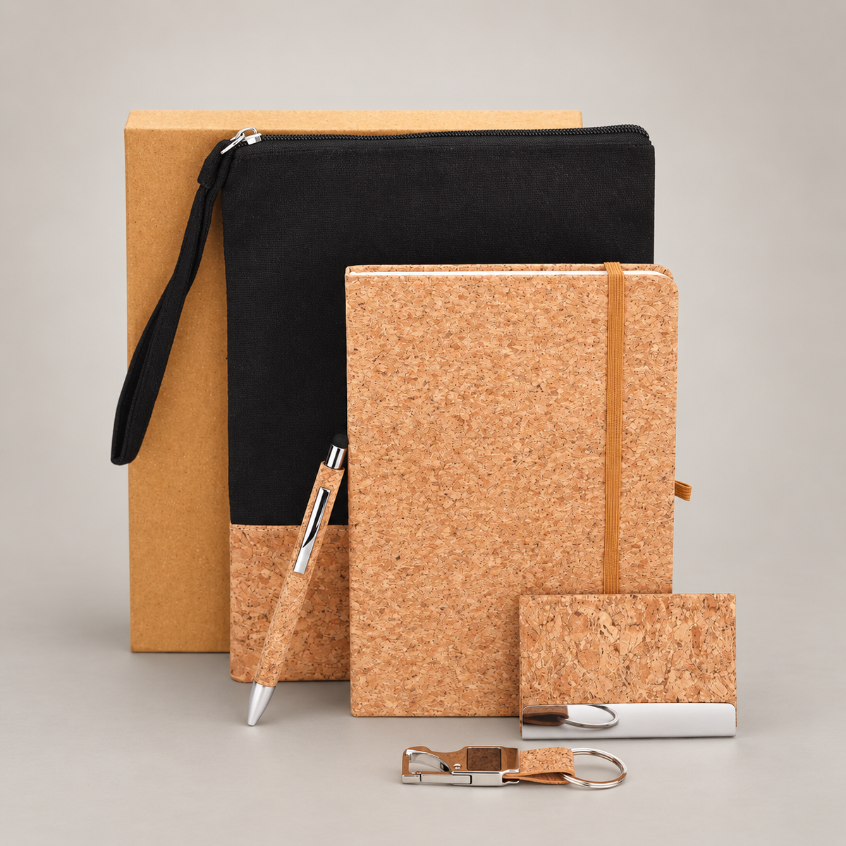 Corporate gift set 372: Box Pack, Canvas pouch, Cardholder, Pen, Keychain, A5 Notebook