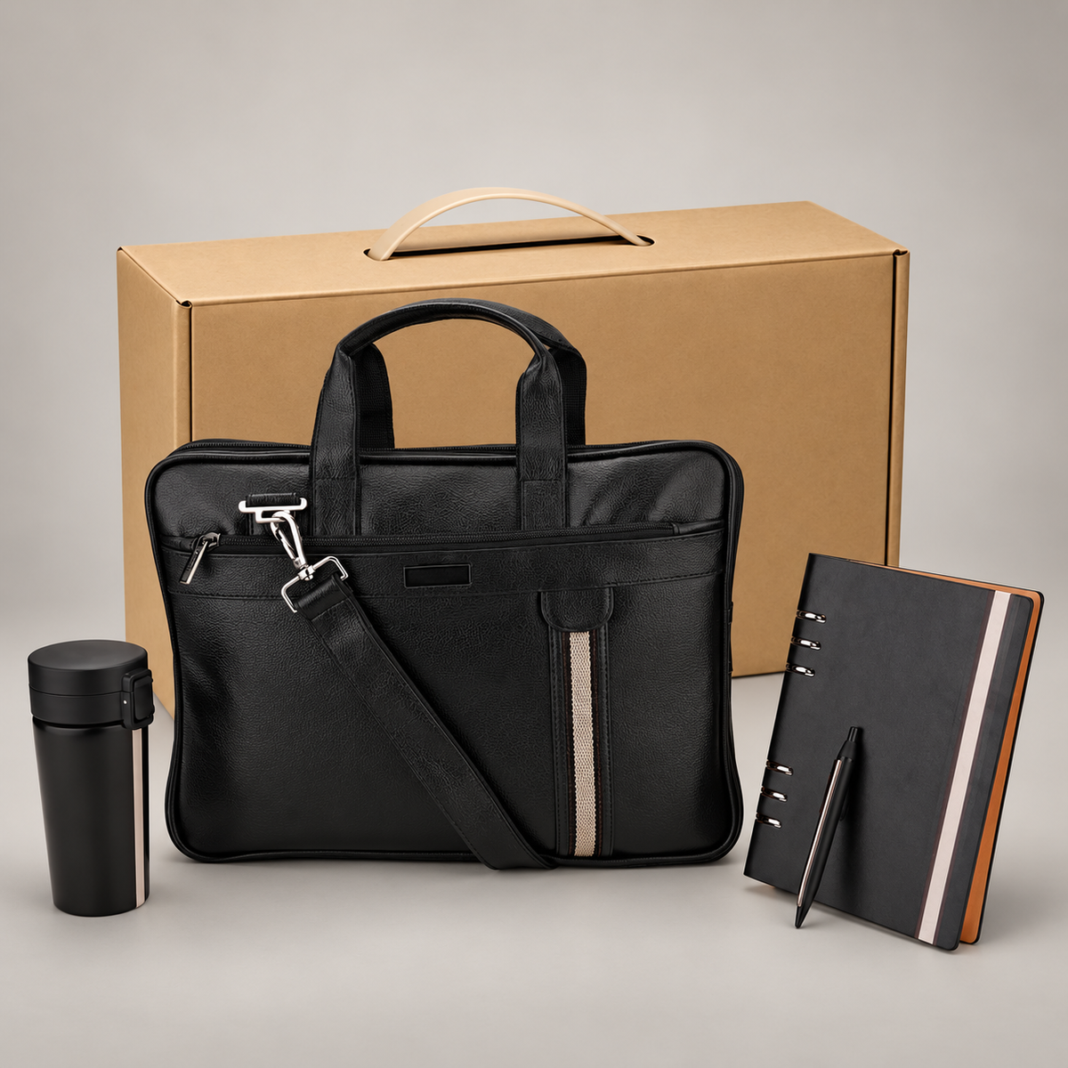 Corporate gift set 379: Kenneth Cole Branded Laptop Bag, Organizer Metal Pen, Vacuum Flask with Box Packing