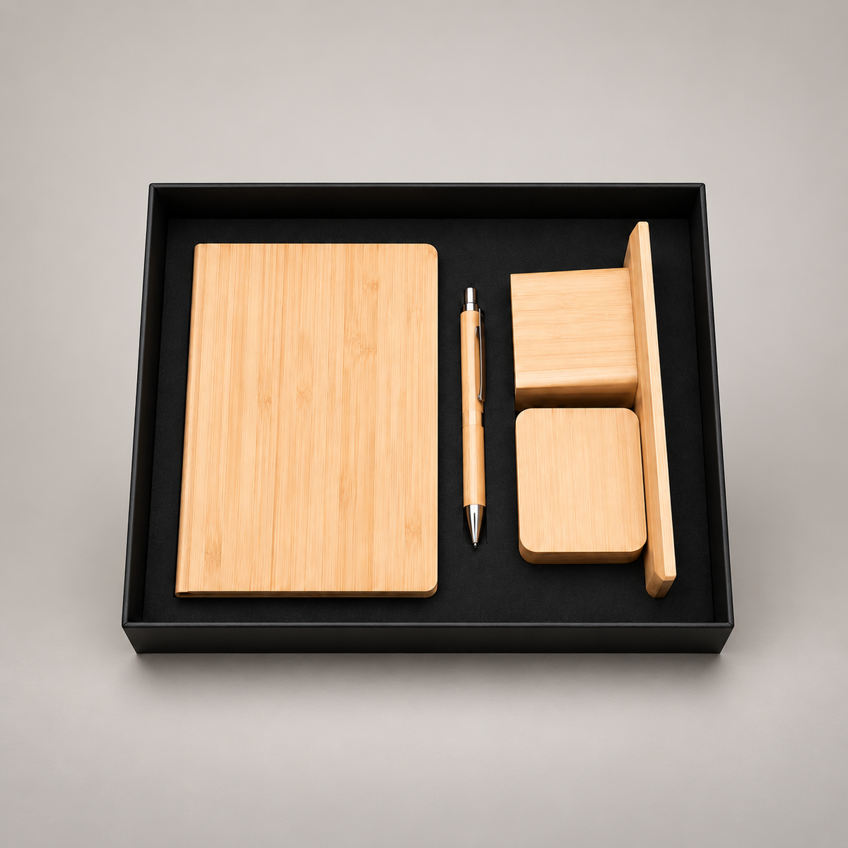 Corporate gift set 381: Bamboo A5 Notebook, Bamboo Pen & Bamboo Desk Accessories