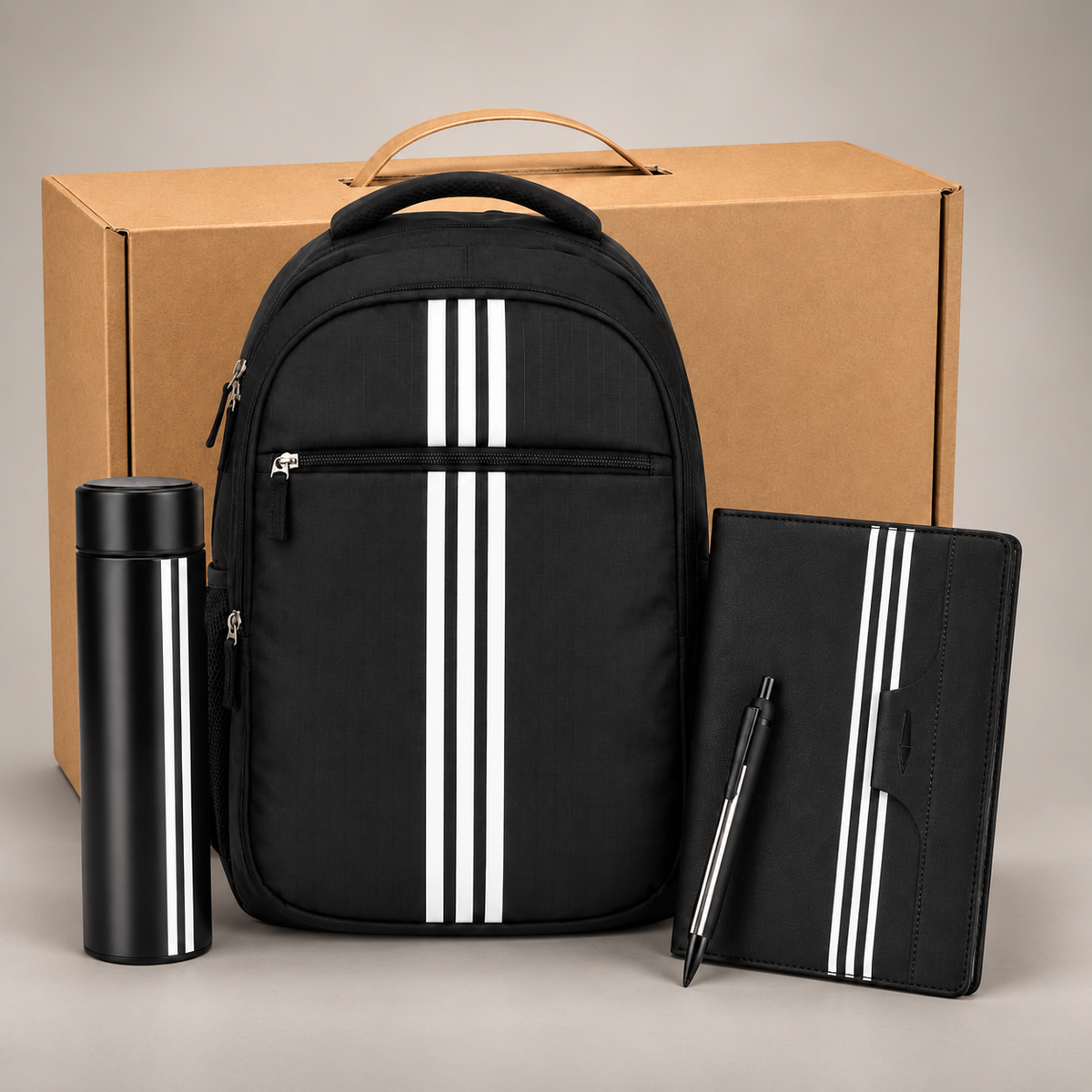 Corporate gift set 406: Backpack, A5 Notebook, Metal Ball Pen & 500 ml Vacuum Bottle
