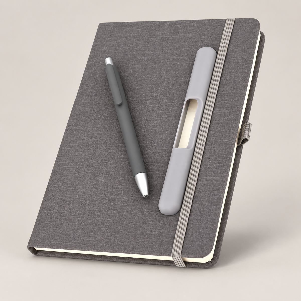 Grey A5 Notebook with Plastic Pen — D211