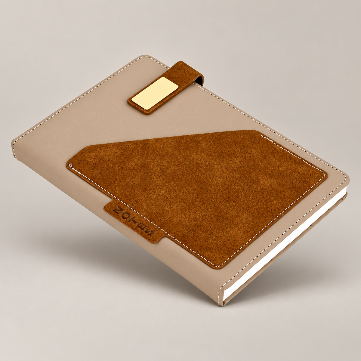 Beige Pocket Cover A5 Notebook — D236