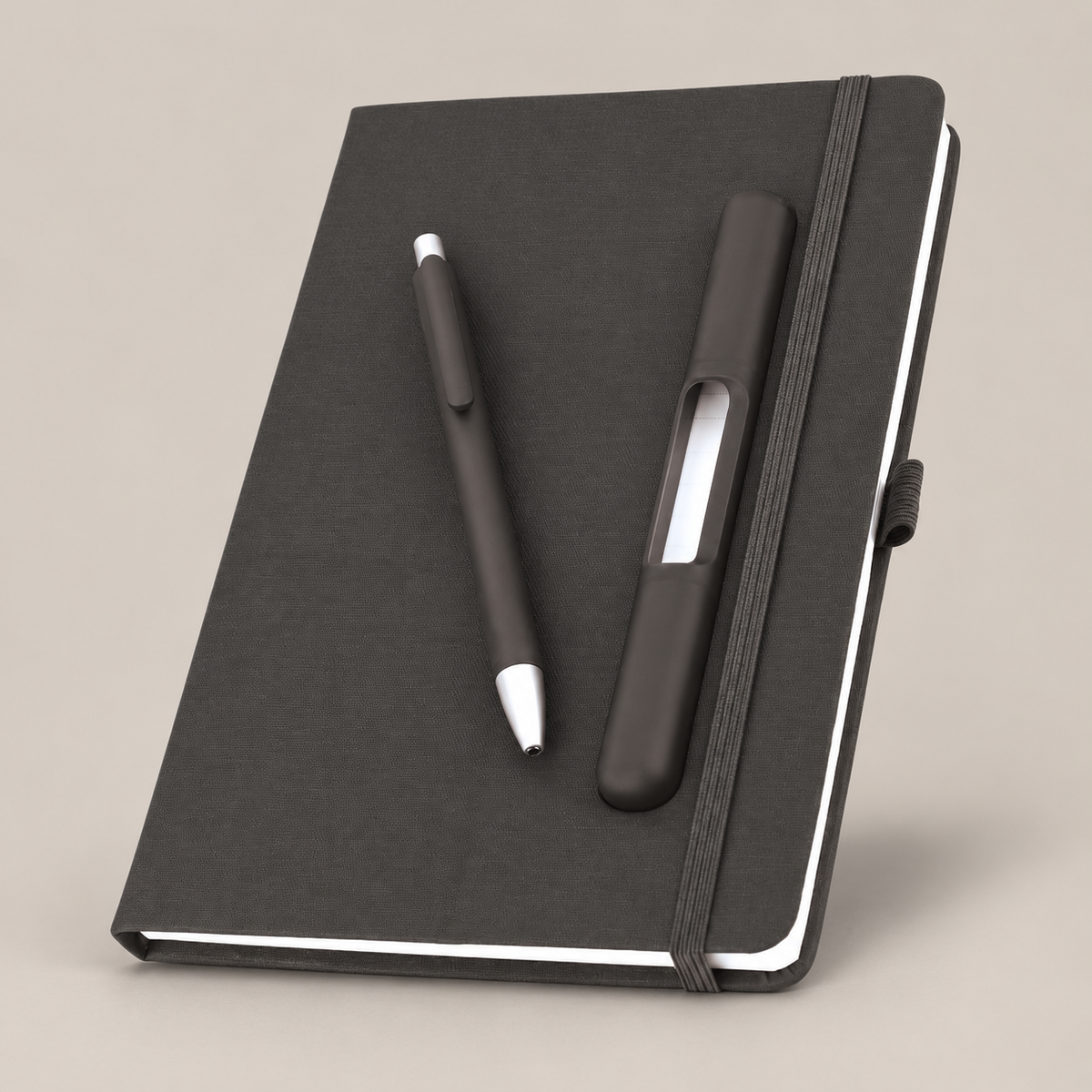 Charcoal A5 Notebook with Plastic Pen — D251