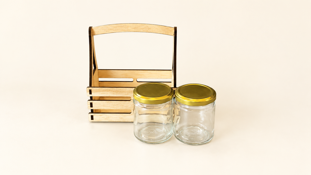 Prelam MDF Jar Basket + 2 Glass Jars (100gm) — PDF product view 1