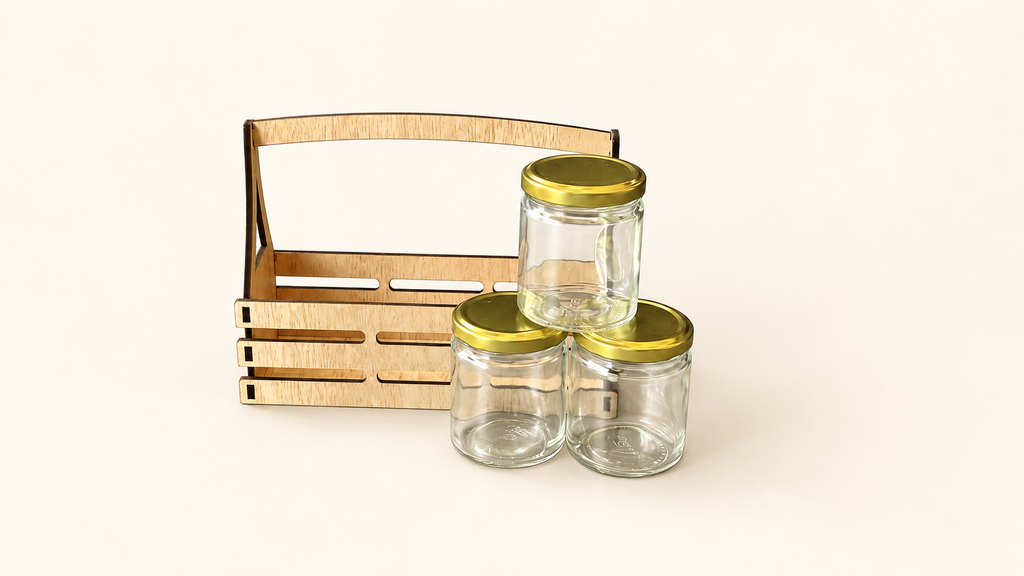 Prelam MDF Jar Basket + 3 Glass Jars (100gm) — PDF product view 1