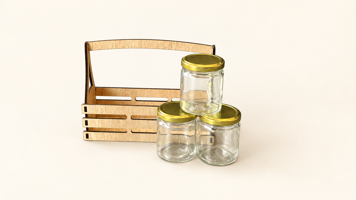 Prelam MDF Jar Basket + 3 Glass Jars (100gm) — PDF product view 1